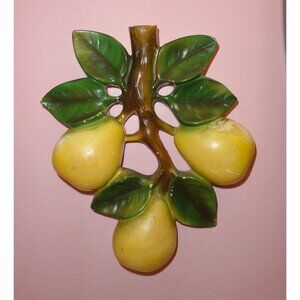 Vintage Chalkware Pears Wall Hanging Plaque pear fruit mcm 1970's farmhouse
